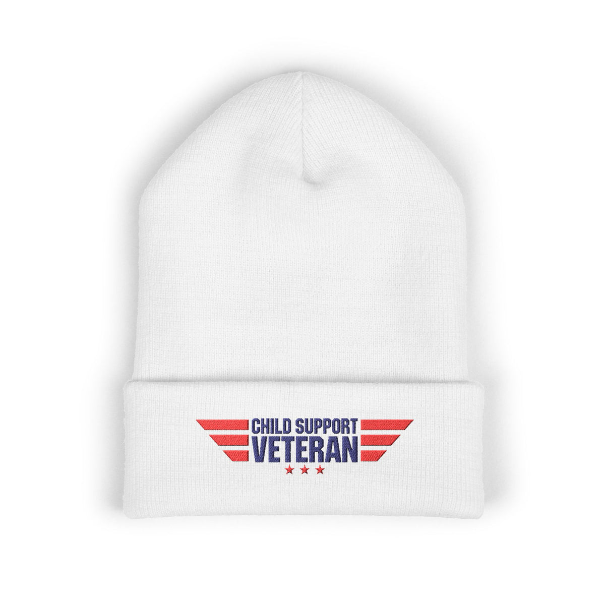 Child Support Veteran Embroidered Beanie — Patriotic Cuffed Knit Hat