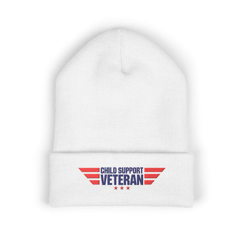Child Support Veteran Embroidered Beanie — Patriotic Cuffed Knit Hat