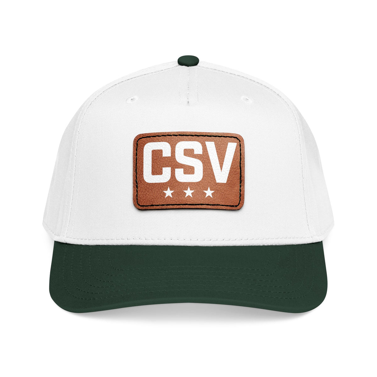 CSV Leather Patch Baseball Cap — Mid Profile Trucker Hat with Embossed Rectangle Patch