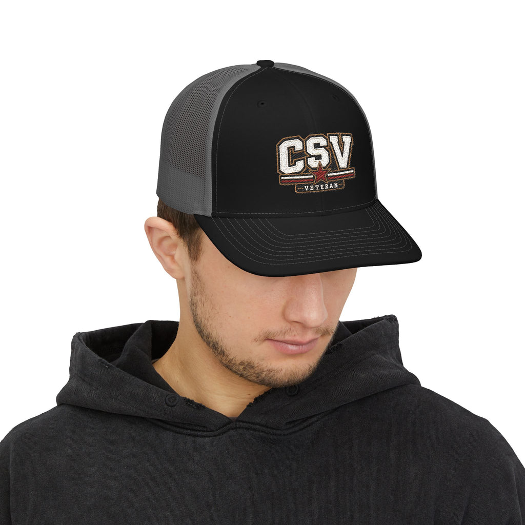 CSV Veteran Trucker Cap — Embroidered Patriotic Snapback