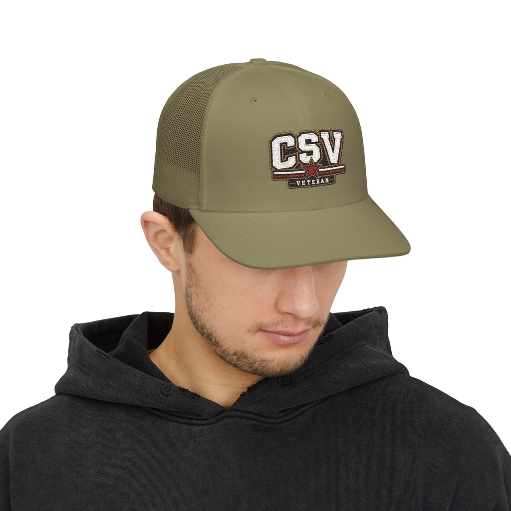 CSV Veteran Trucker Cap — Embroidered Patriotic Snapback
