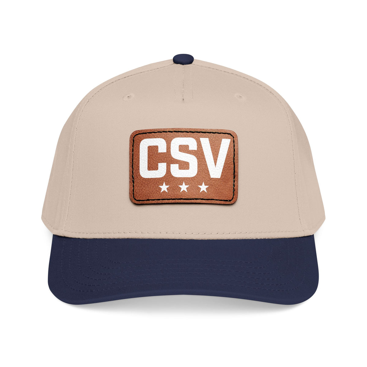 CSV Leather Patch Baseball Cap — Mid Profile Trucker Hat with Embossed Rectangle Patch