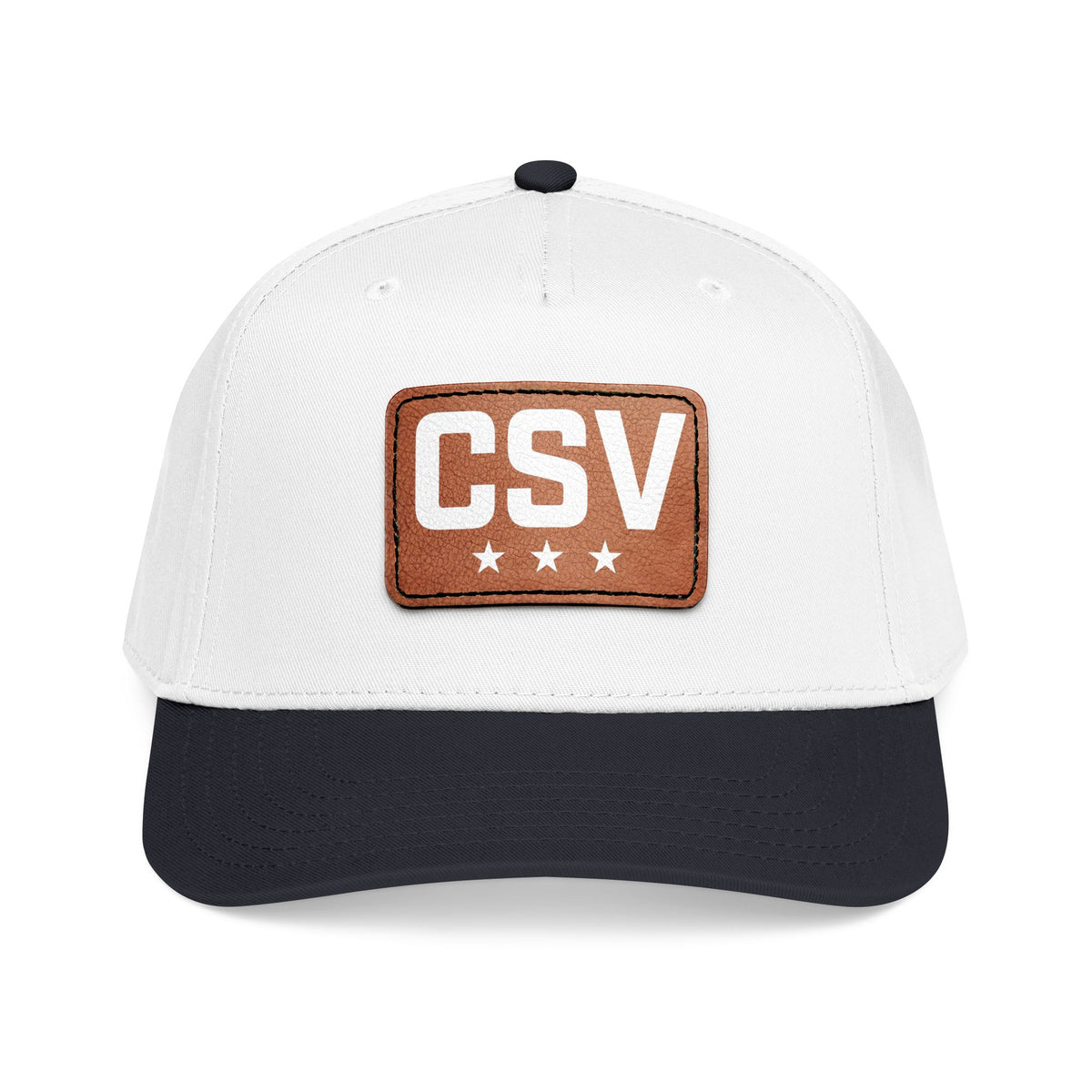 CSV Leather Patch Baseball Cap — Mid Profile Trucker Hat with Embossed Rectangle Patch