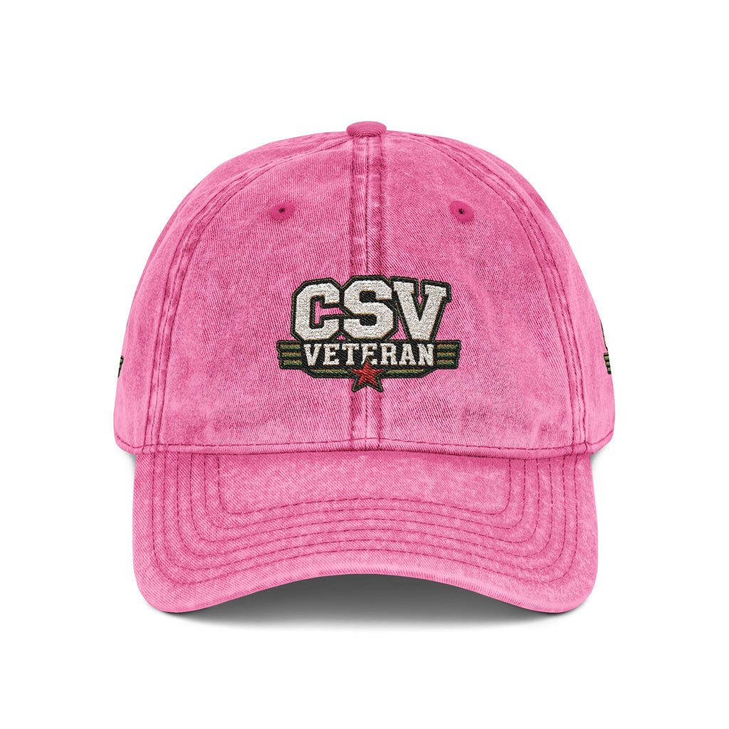 CSV Veteran Embroidered Vintage Cap — Distressed Red Military Dad Hat