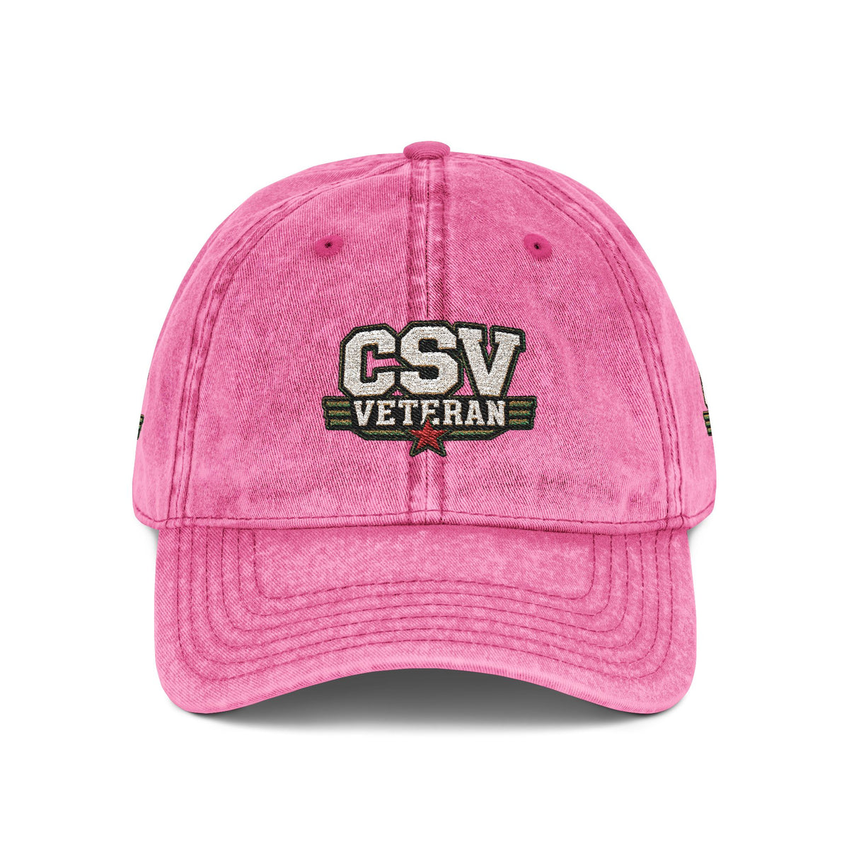 CSV Veteran Embroidered Vintage Cap — Distressed Red Military Dad Hat