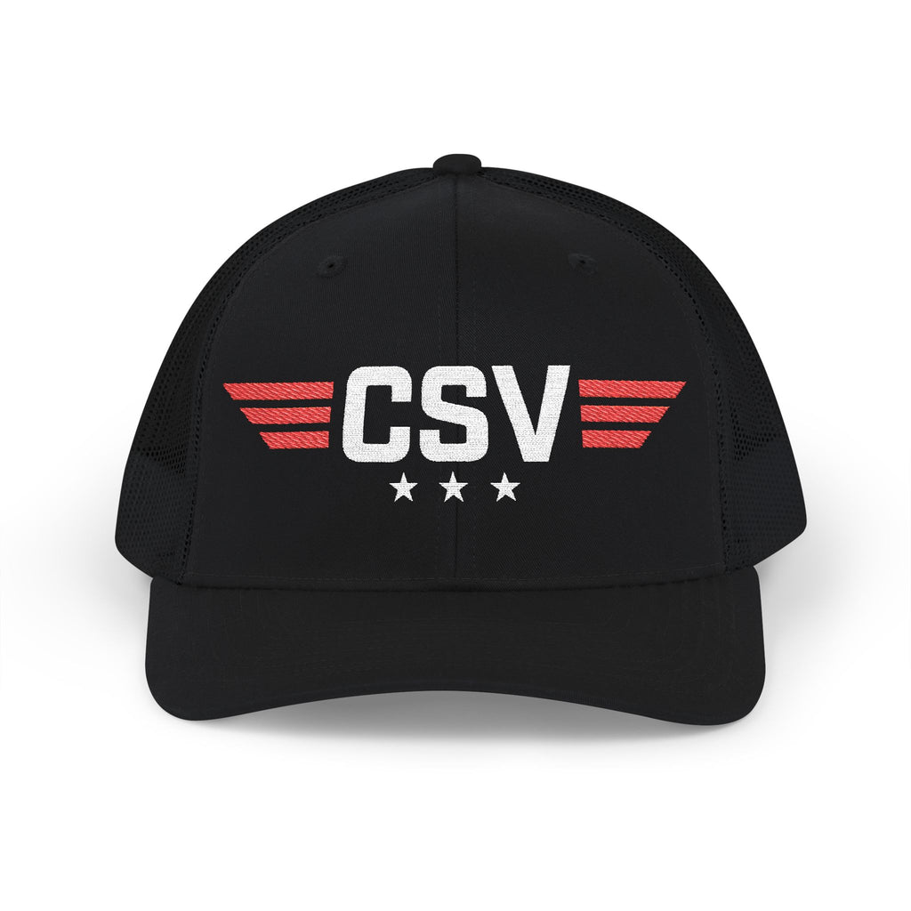 CSV Embroidered Trucker Cap — Retro Winged Logo Snapback