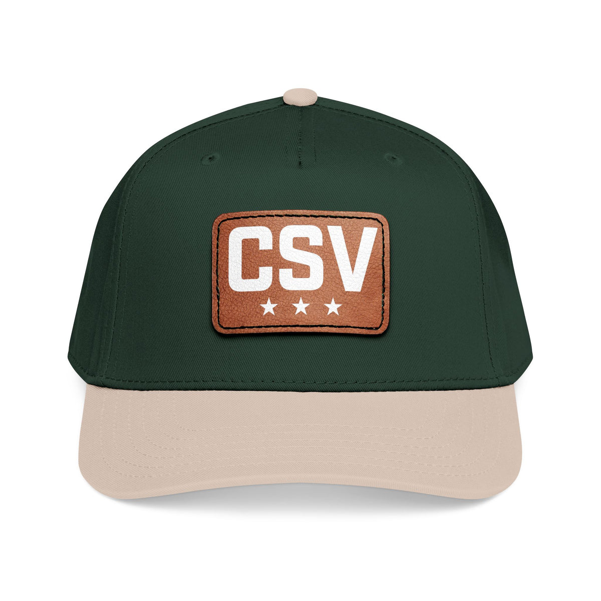 CSV Leather Patch Baseball Cap — Mid Profile Trucker Hat with Embossed Rectangle Patch