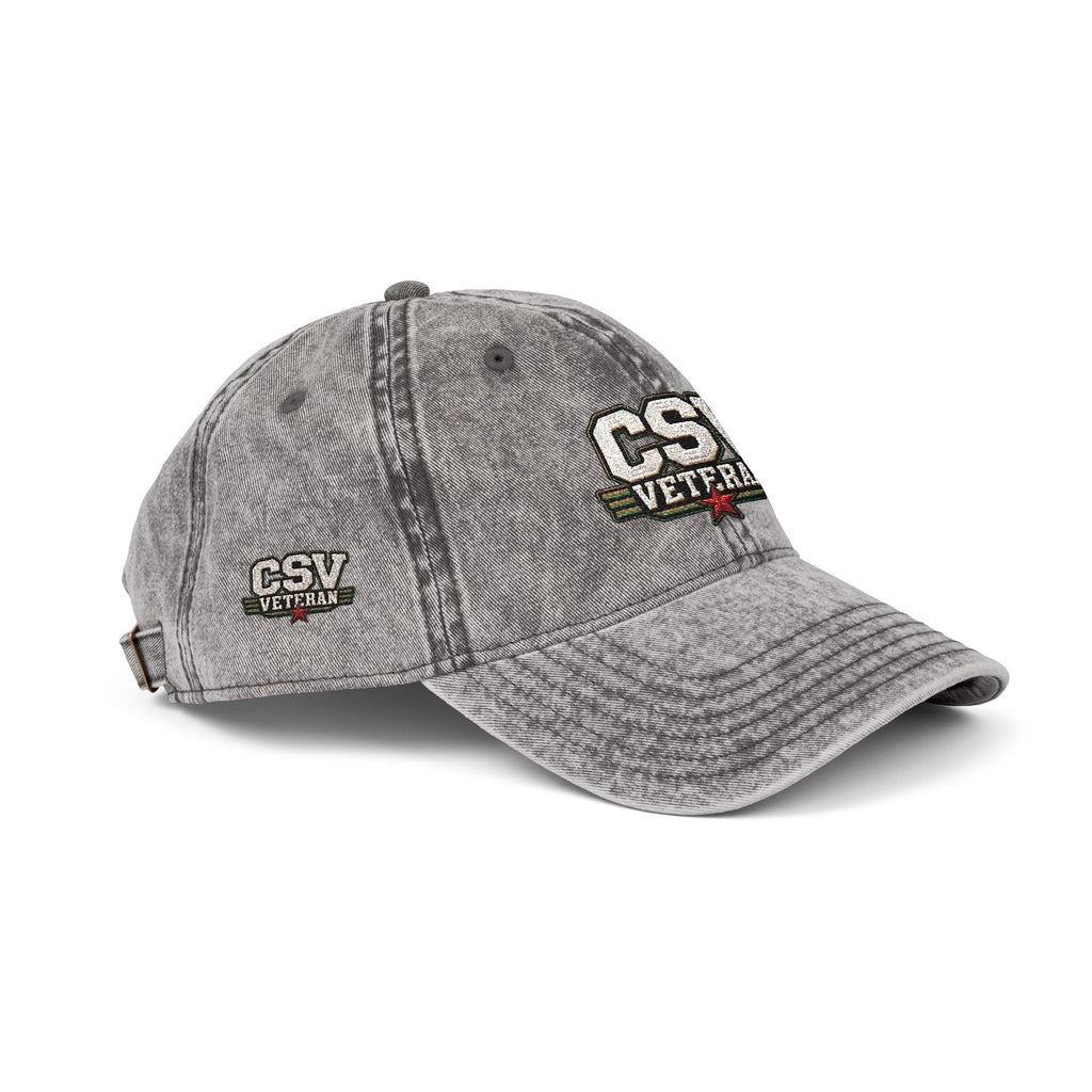 CSV Veteran Embroidered Vintage Cap — Distressed Red Military Dad Hat
