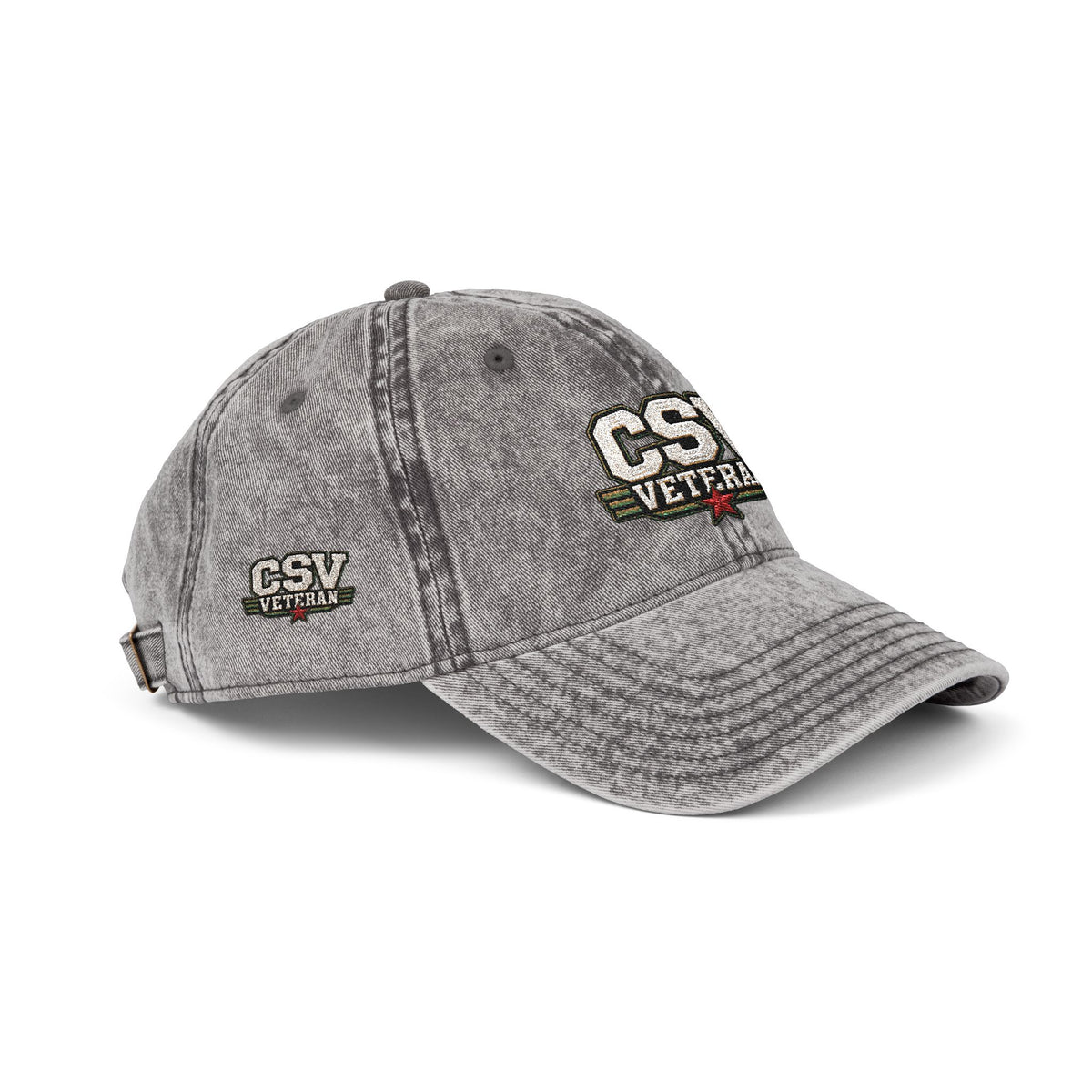 CSV Veteran Embroidered Vintage Cap — Distressed Red Military Dad Hat