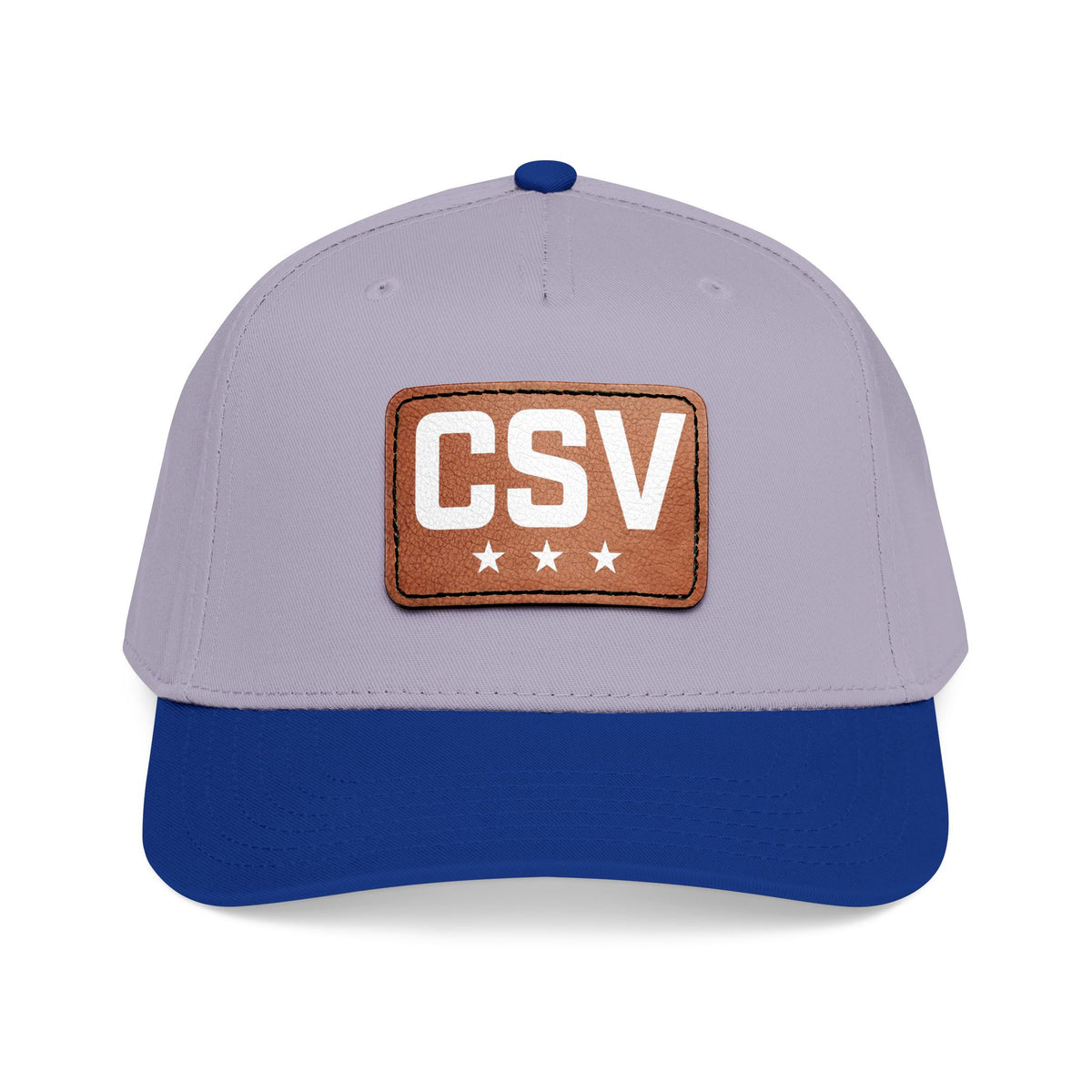 CSV Leather Patch Baseball Cap — Mid Profile Trucker Hat with Embossed Rectangle Patch