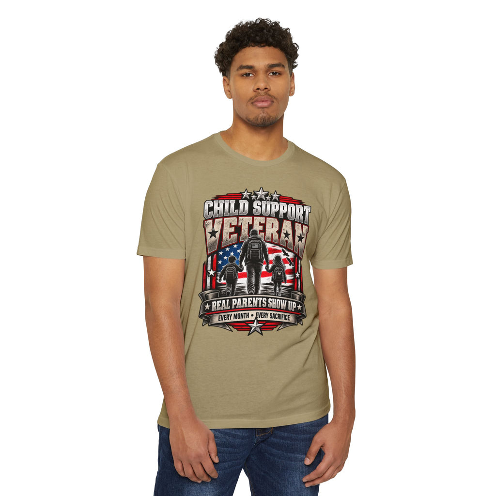 Child Support Veteran T-Shirt — "Real Parents Show Up" Patriotic Dad Shirt