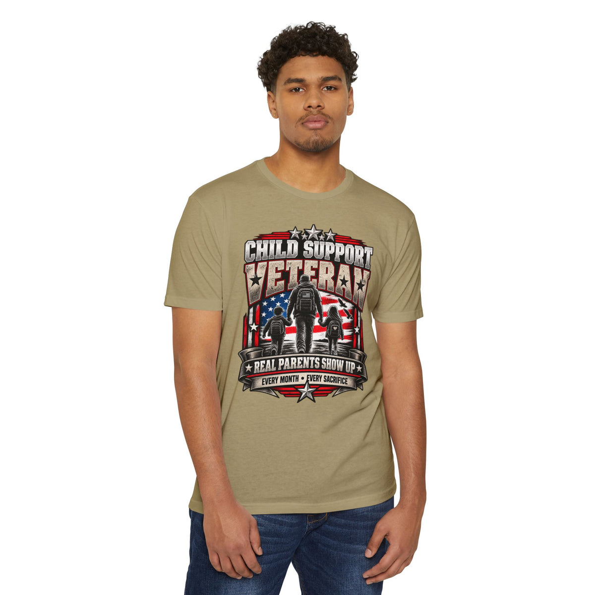Child Support Veteran T-Shirt — "Real Parents Show Up" Patriotic Dad Shirt
