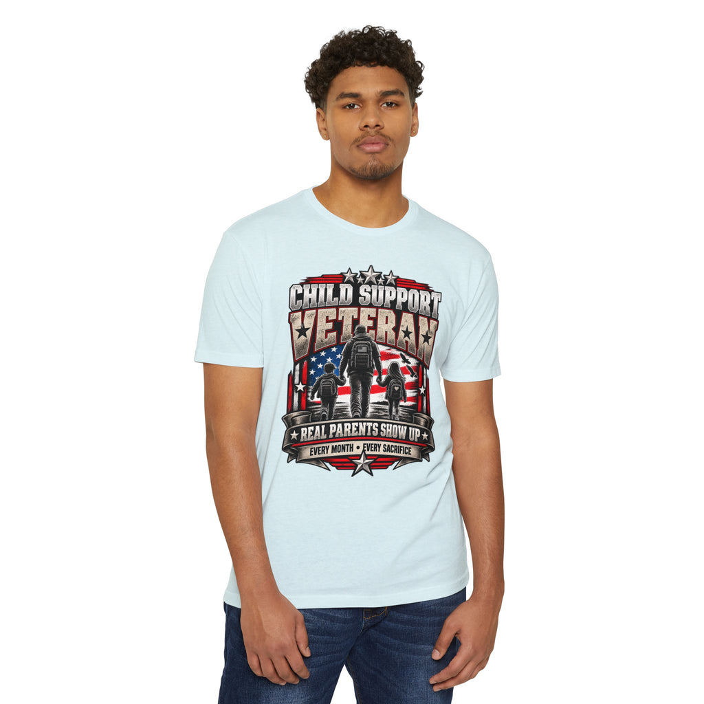 Child Support Veteran T-Shirt — "Real Parents Show Up" Patriotic Dad Shirt