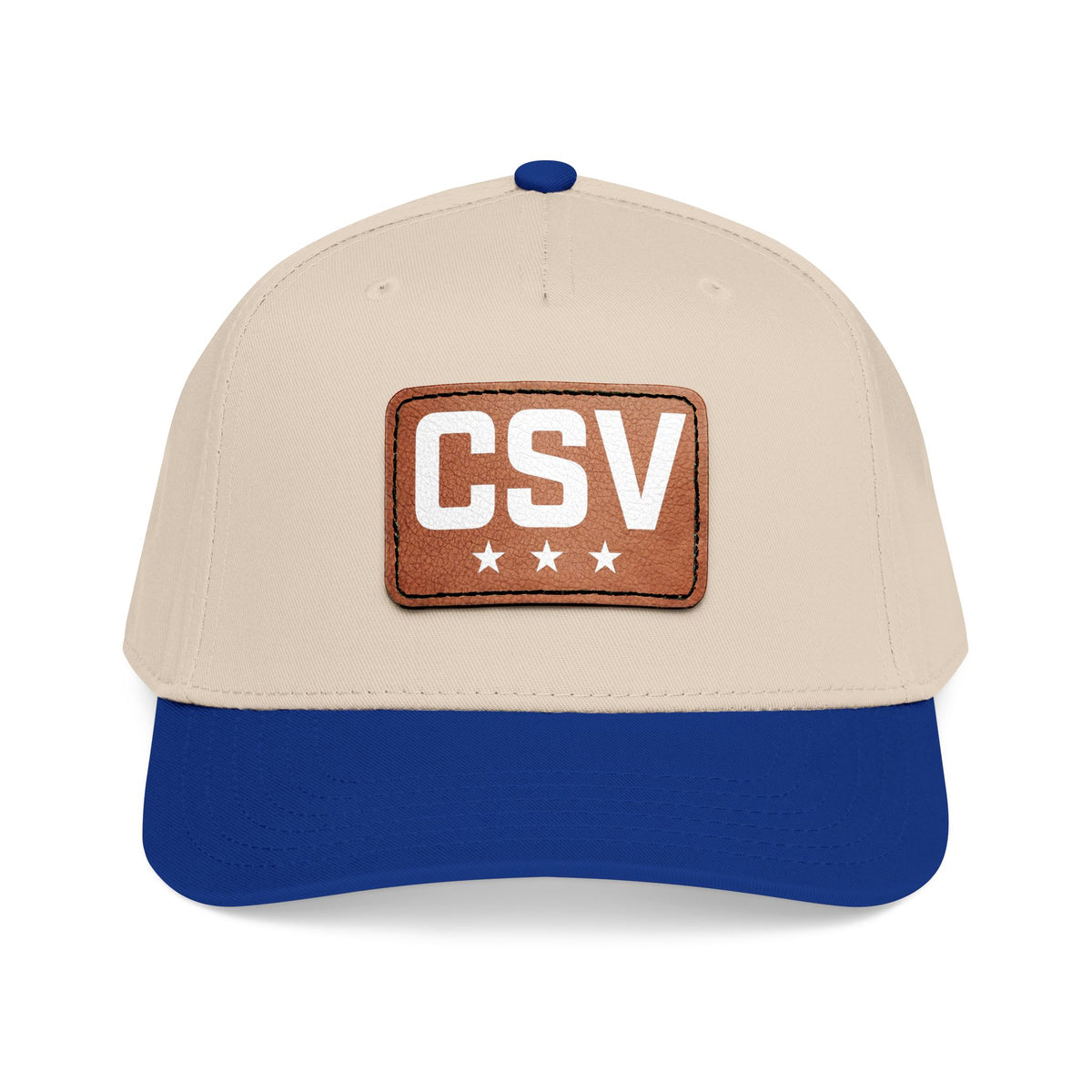 CSV Leather Patch Baseball Cap — Mid Profile Trucker Hat with Embossed Rectangle Patch
