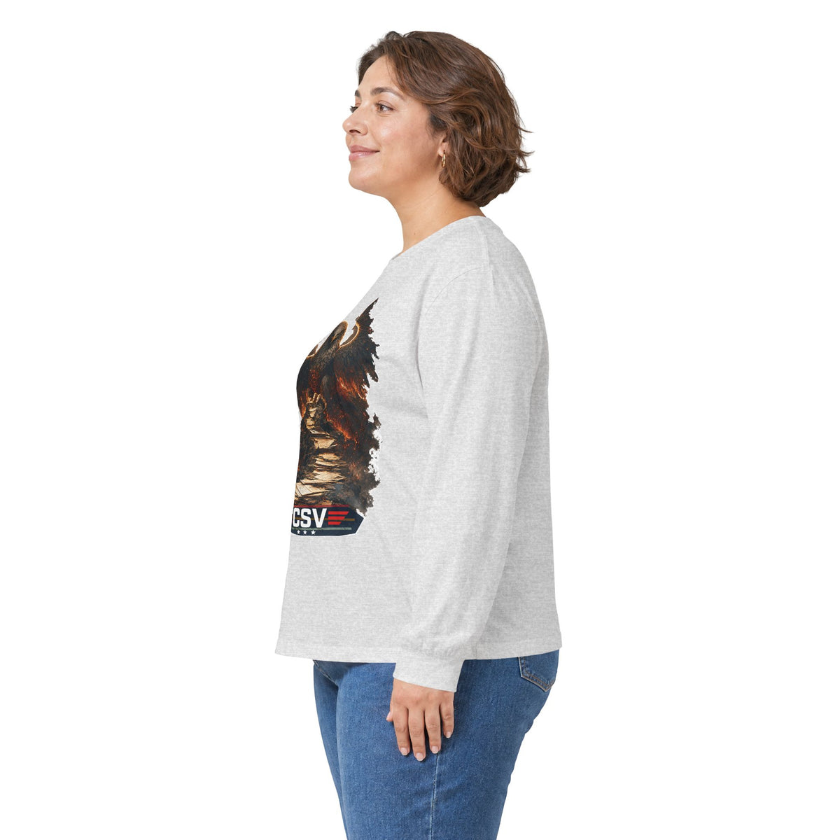 Long Sleeve Tee — Vintage Eagle Graphic “CSV” Patriotic Military Vibe