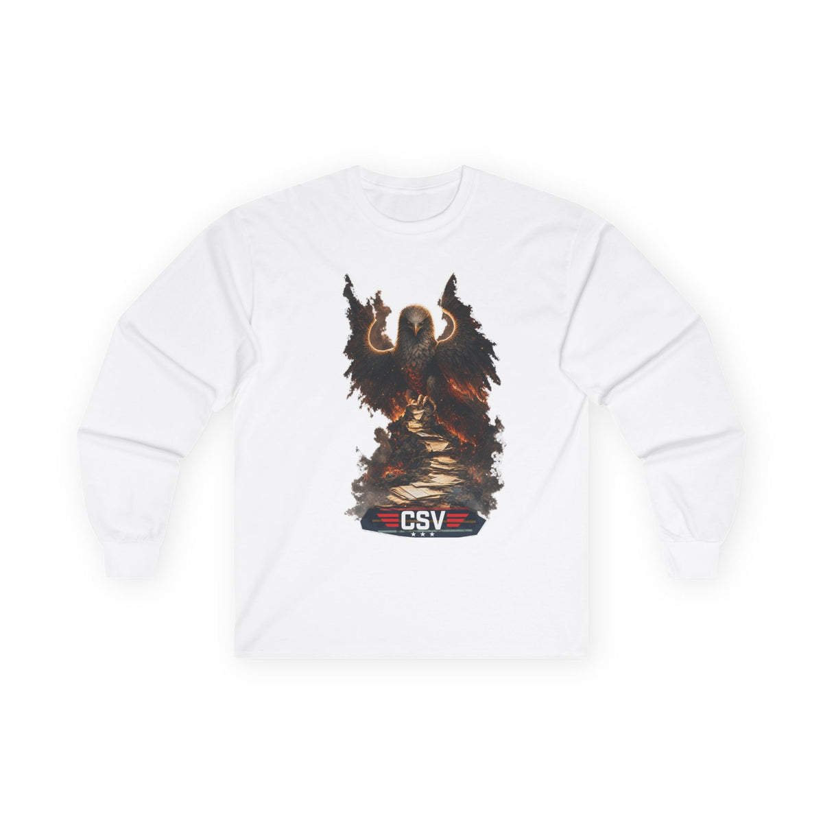 Long Sleeve Tee — Vintage Eagle Graphic “CSV” Patriotic Military Vibe