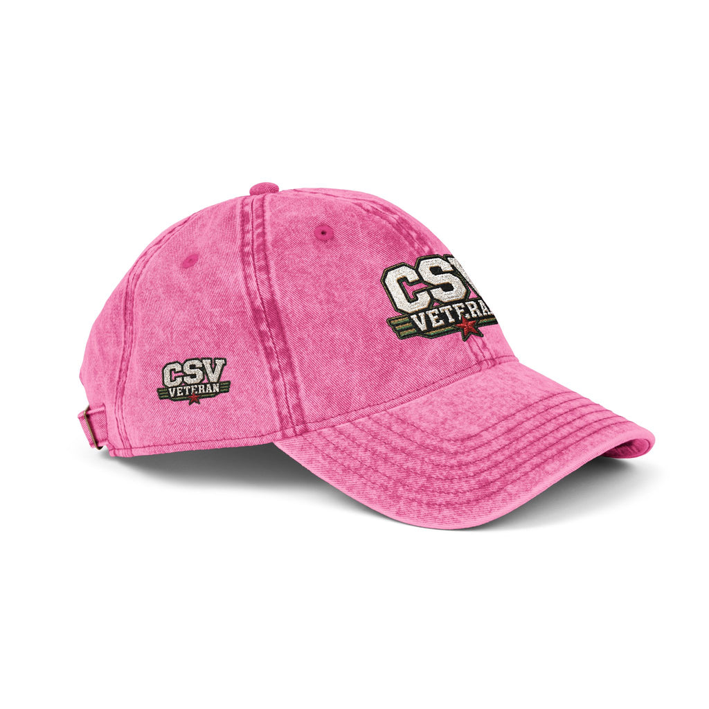 CSV Veteran Embroidered Vintage Cap — Distressed Red Military Dad Hat