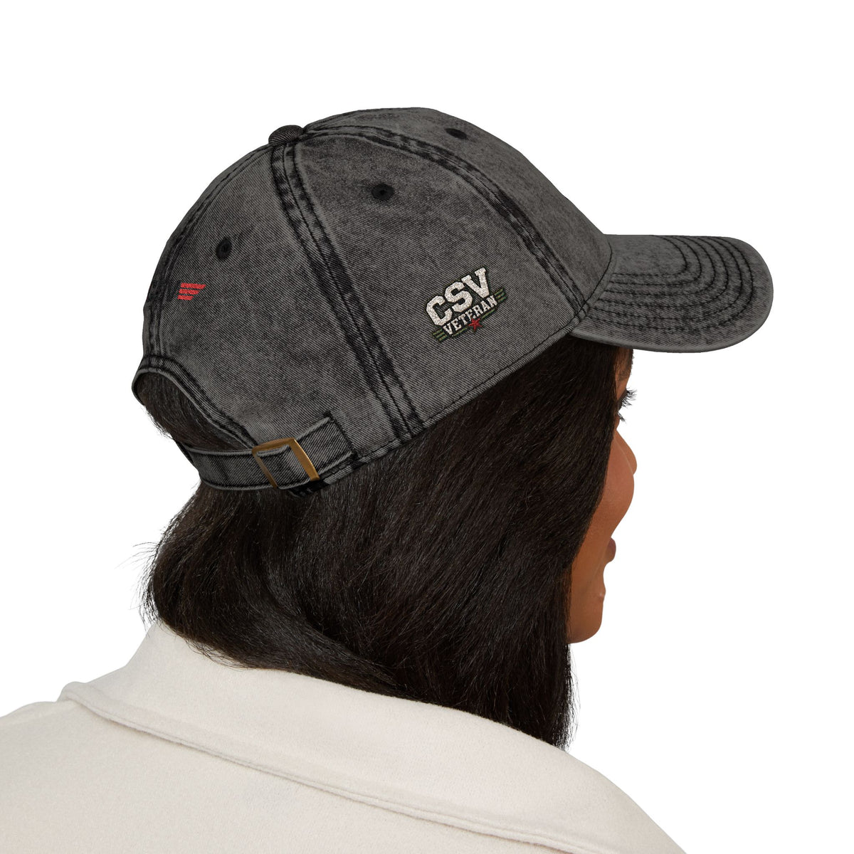 CSV Veteran Embroidered Vintage Cap — Distressed Red Military Dad Hat