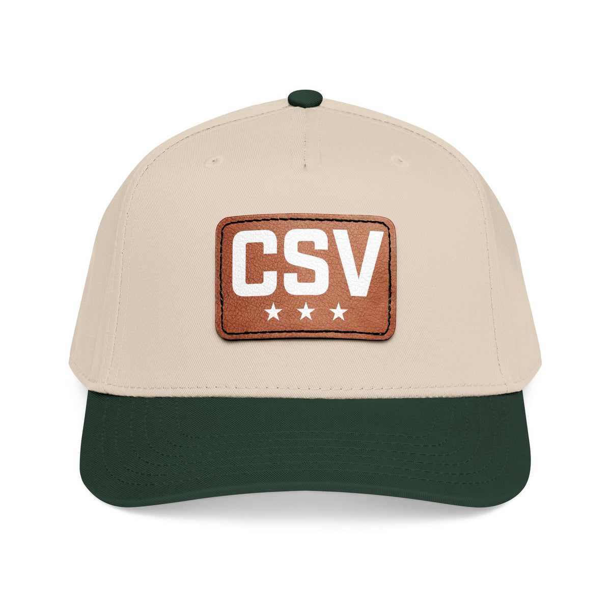 CSV Leather Patch Baseball Cap — Mid Profile Trucker Hat with Embossed Rectangle Patch