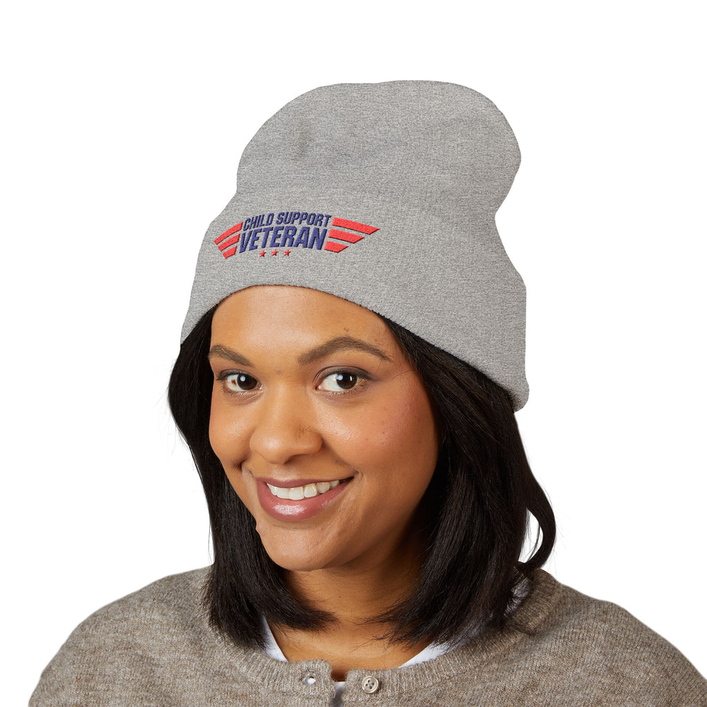 Child Support Veteran Embroidered Beanie — Patriotic Cuffed Knit Hat