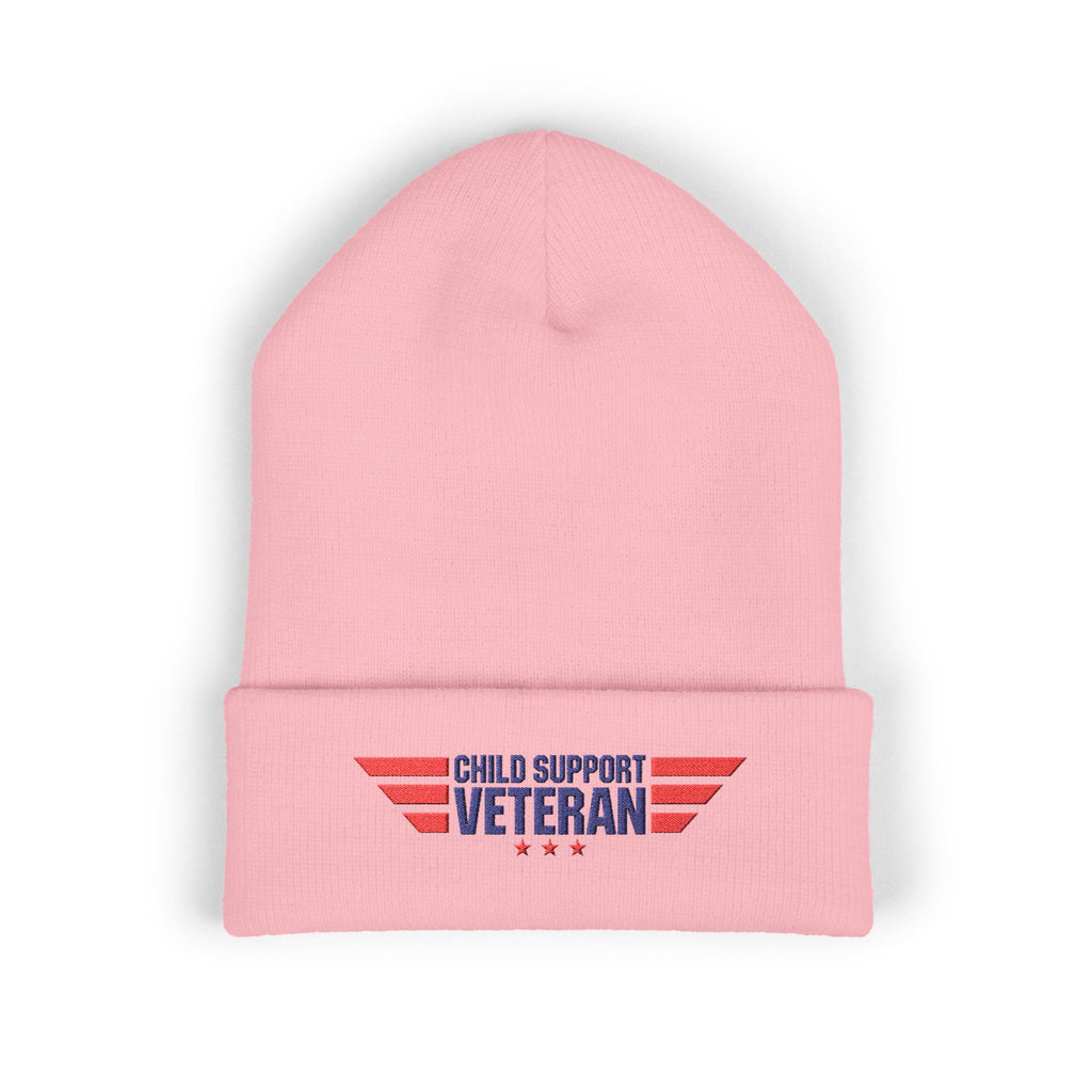 Child Support Veteran Embroidered Beanie — Patriotic Cuffed Knit Hat