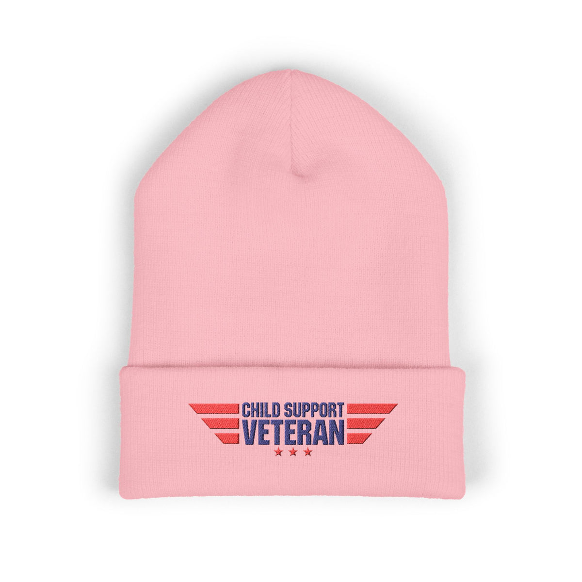 Child Support Veteran Embroidered Beanie — Patriotic Cuffed Knit Hat