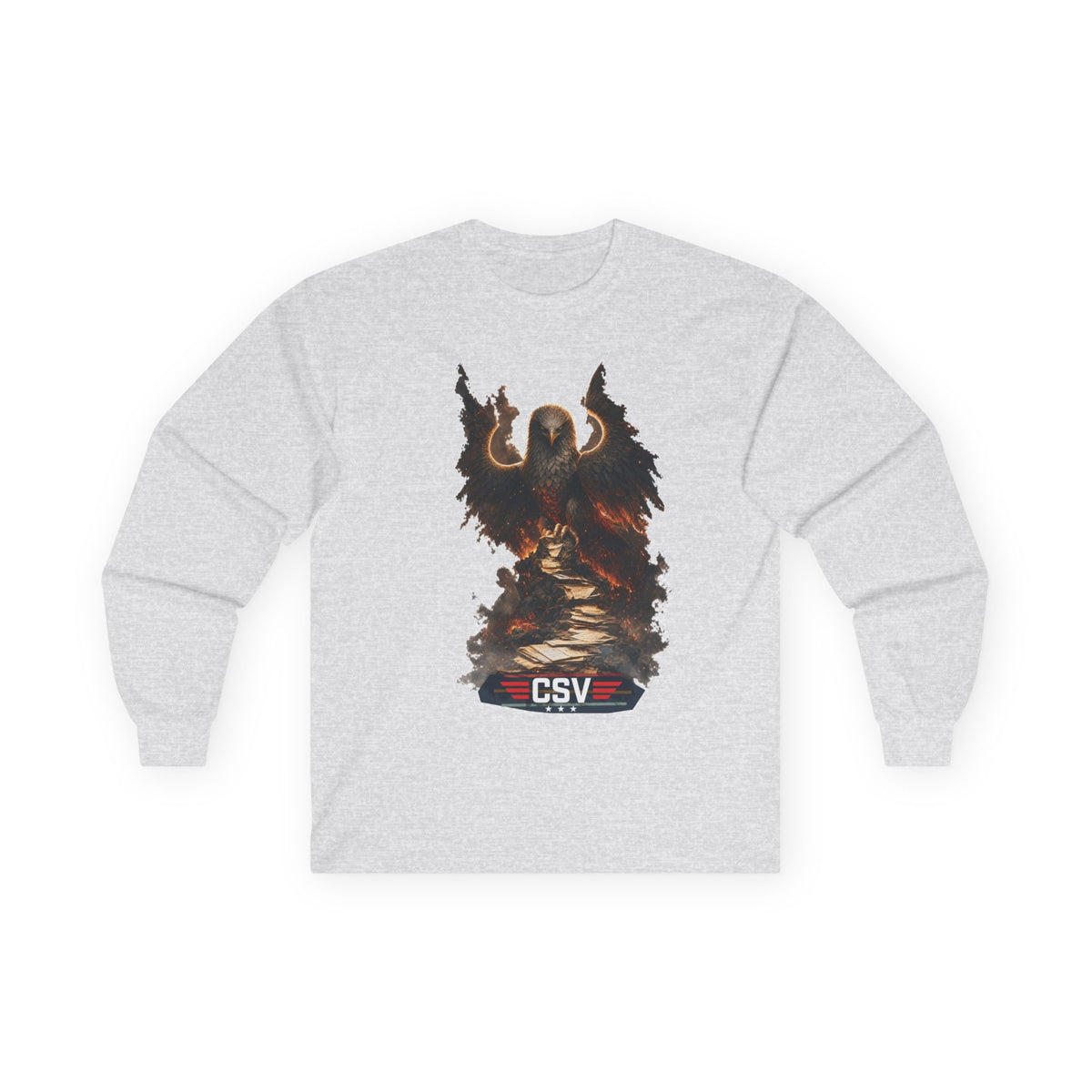 Long Sleeve Tee — Vintage Eagle Graphic “CSV” Patriotic Military Vibe