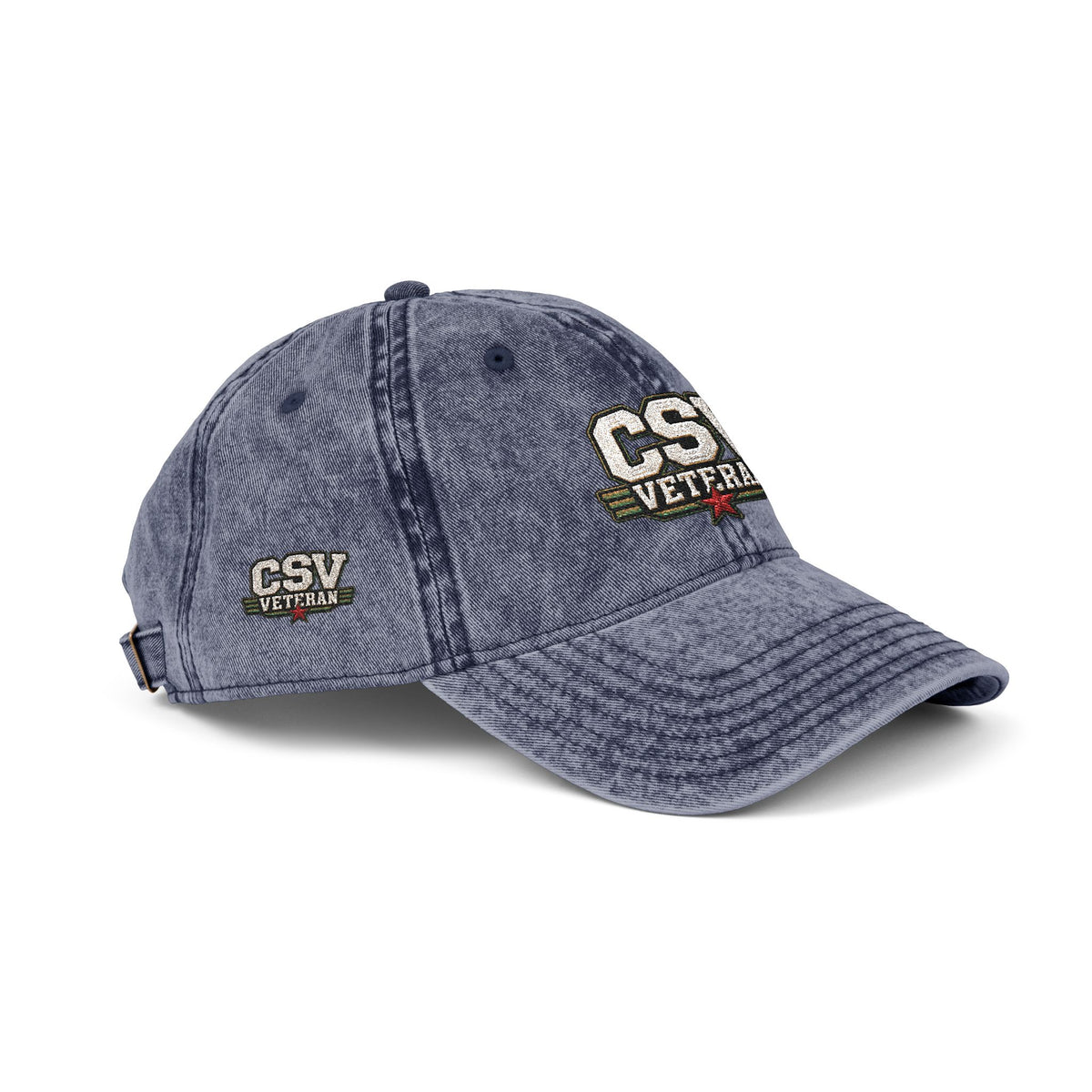 CSV Veteran Embroidered Vintage Cap — Distressed Red Military Dad Hat