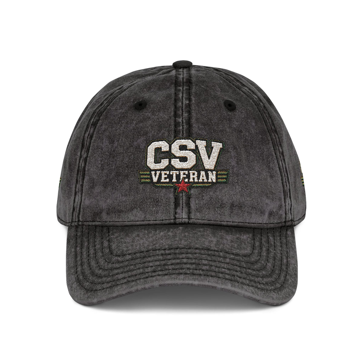 CSV Veteran Embroidered Vintage Cap — Distressed Red Military Dad Hat