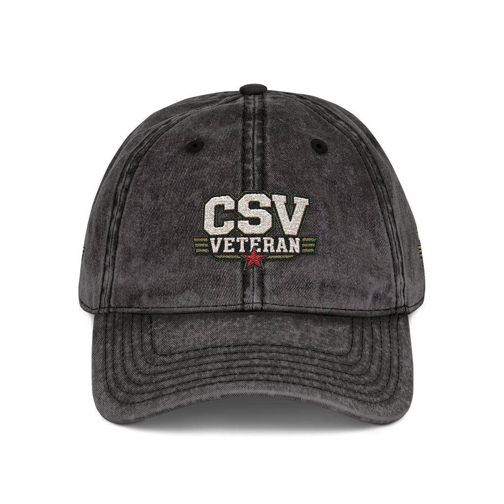 CSV Veteran Embroidered Vintage Cap — Distressed Red Military Dad Hat