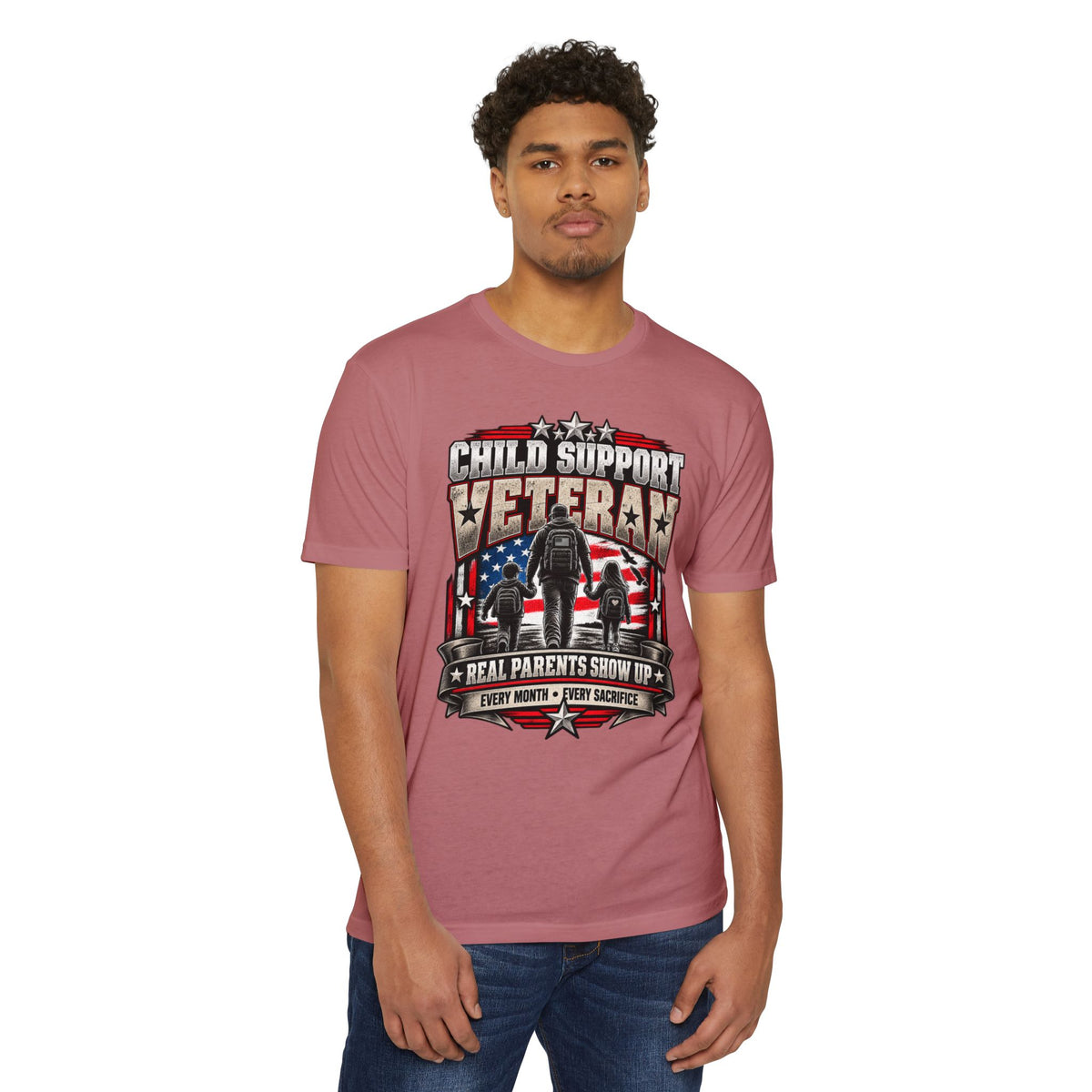 Child Support Veteran T-Shirt — "Real Parents Show Up" Patriotic Dad Shirt