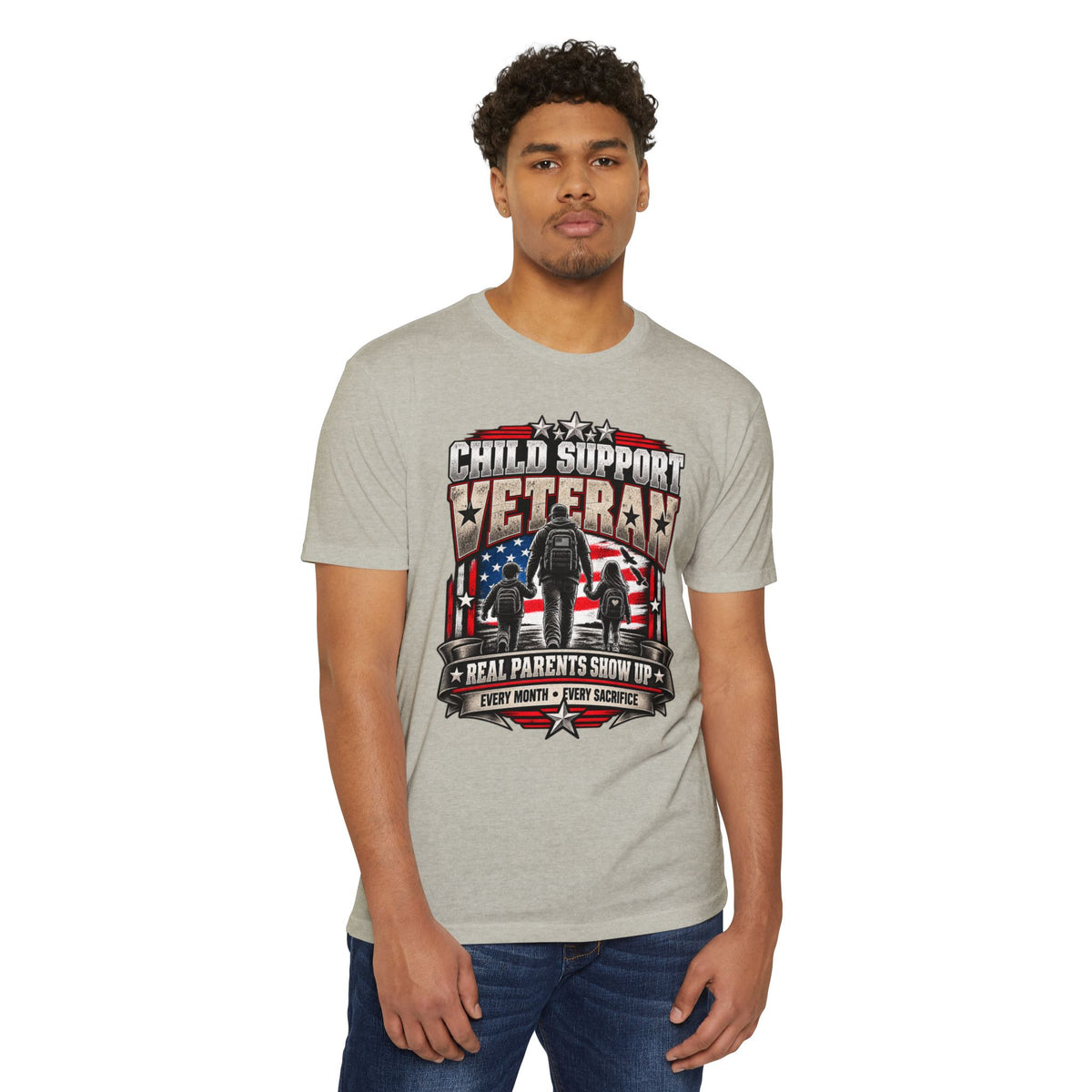 Child Support Veteran T-Shirt — "Real Parents Show Up" Patriotic Dad Shirt
