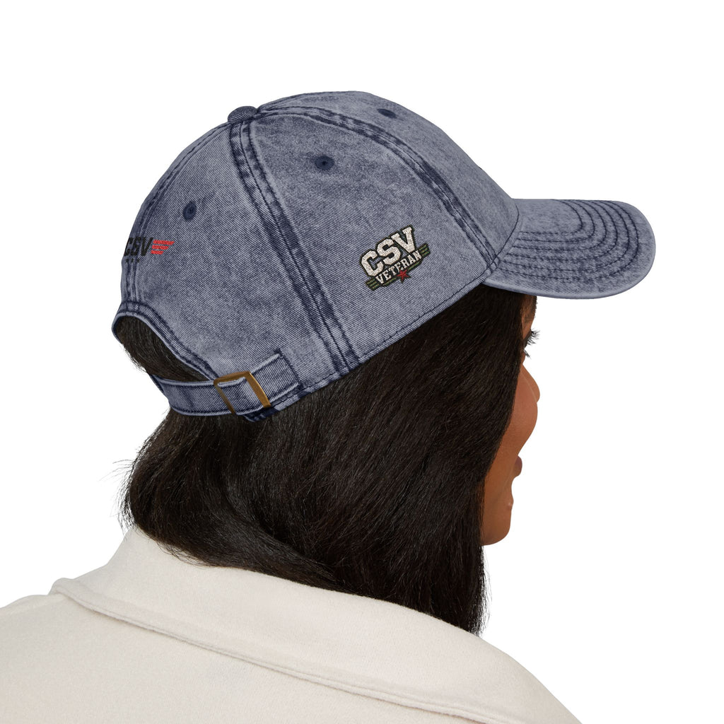CSV Veteran Embroidered Vintage Cap — Distressed Red Military Dad Hat