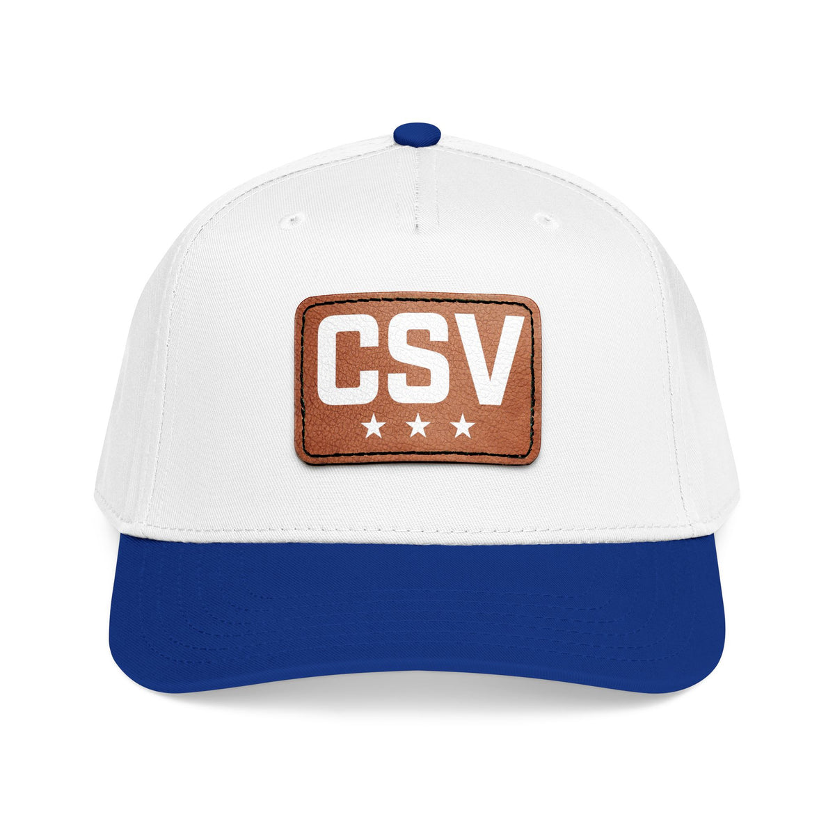 CSV Leather Patch Baseball Cap — Mid Profile Trucker Hat with Embossed Rectangle Patch