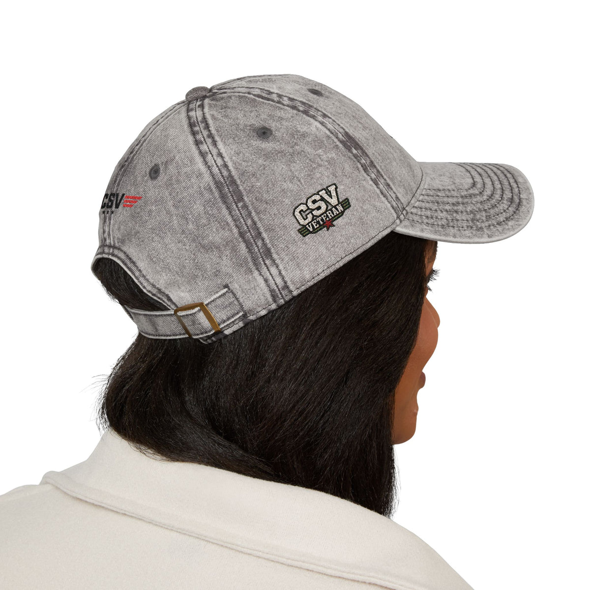 CSV Veteran Embroidered Vintage Cap — Distressed Red Military Dad Hat