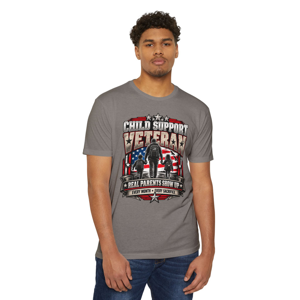 Child Support Veteran T-Shirt — "Real Parents Show Up" Patriotic Dad Shirt