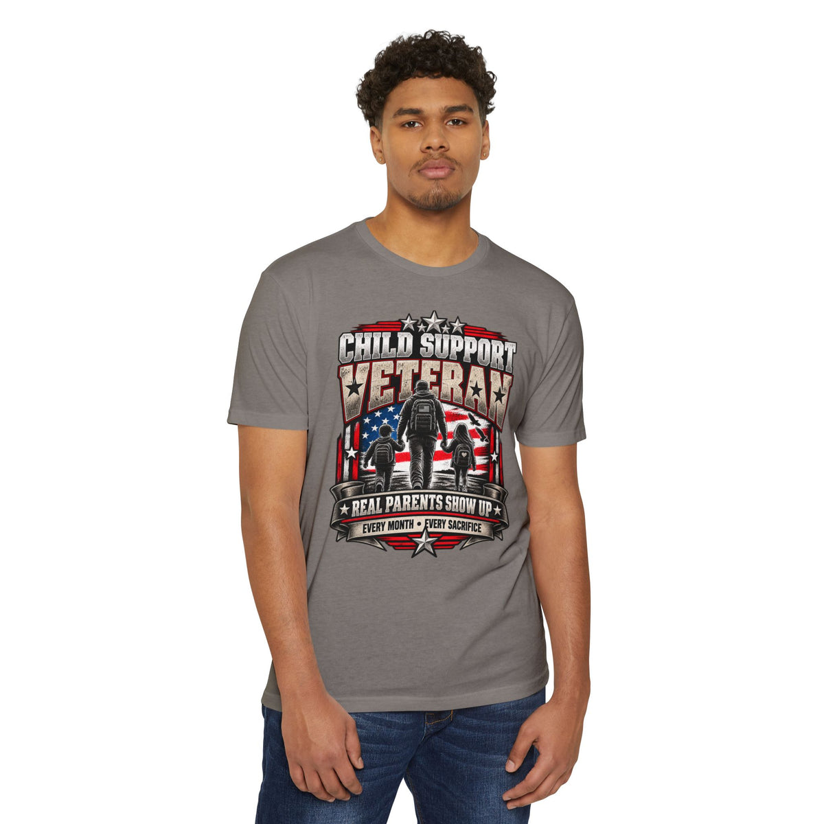 Child Support Veteran T-Shirt — "Real Parents Show Up" Patriotic Dad Shirt