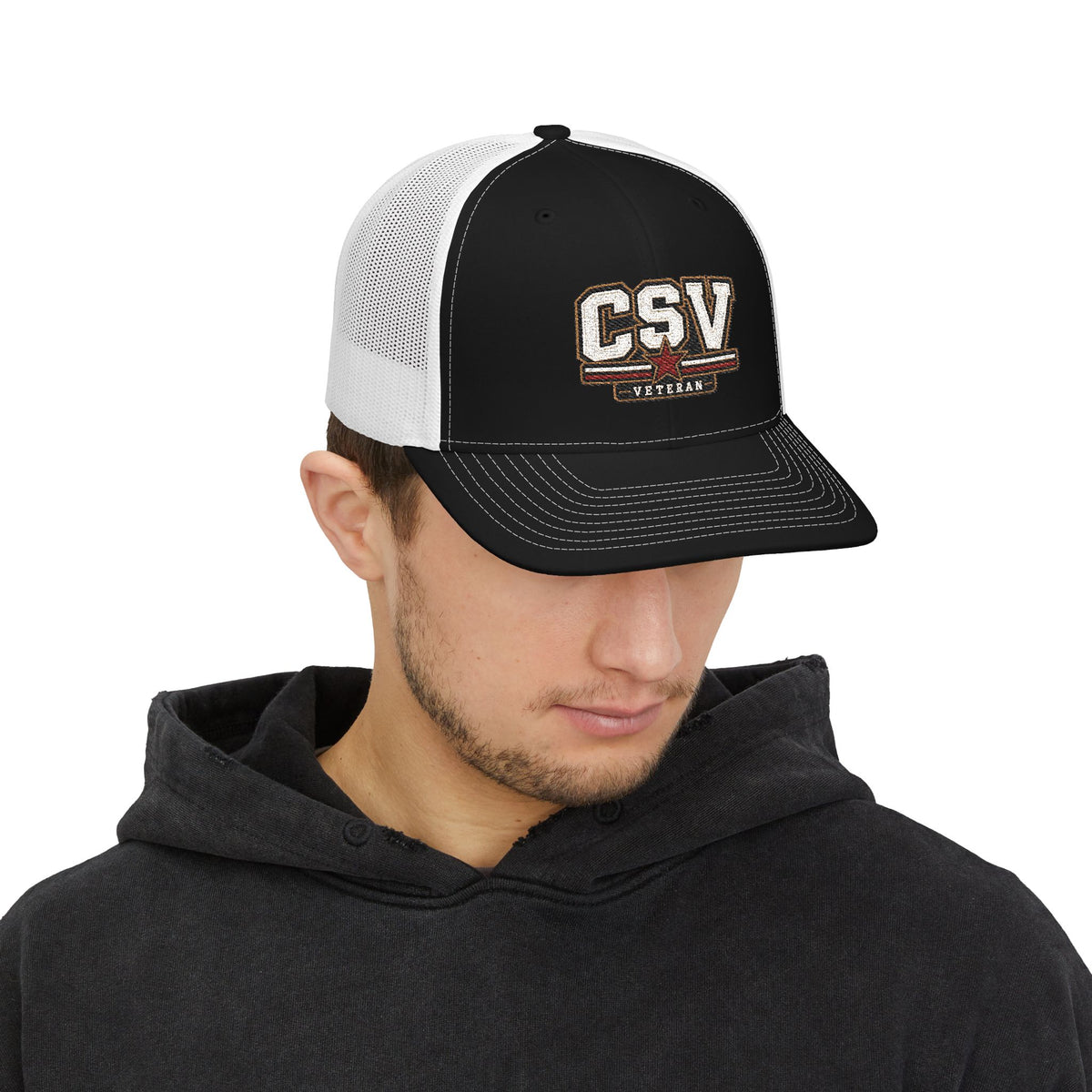 CSV Veteran Trucker Cap — Embroidered Patriotic Snapback